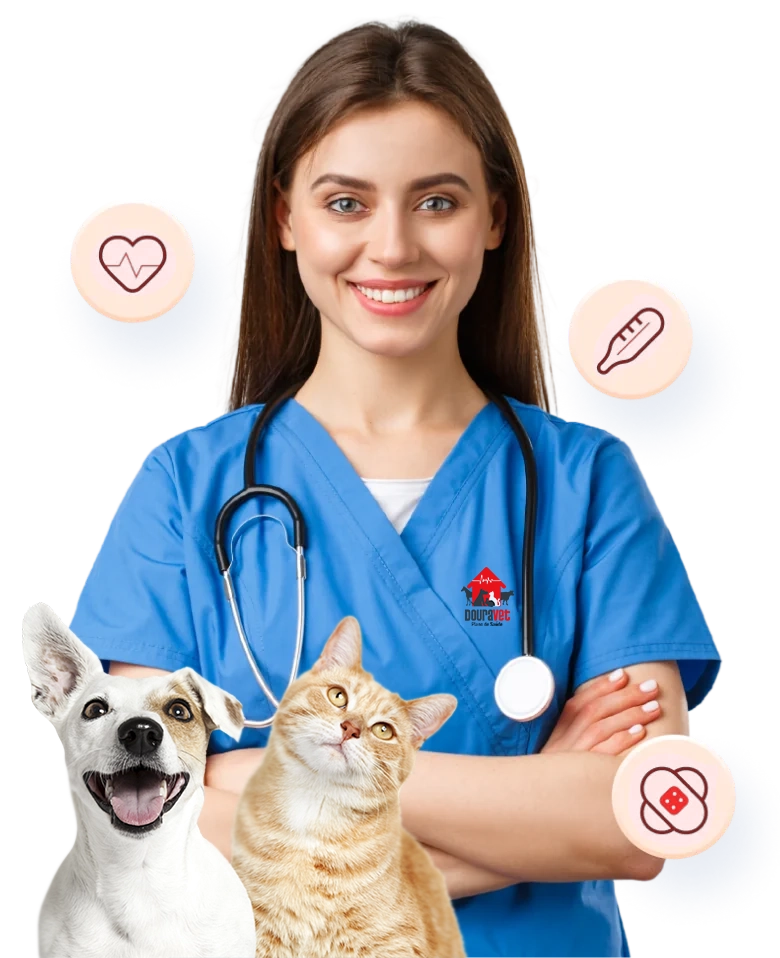 Veterinária com cachorro e gato